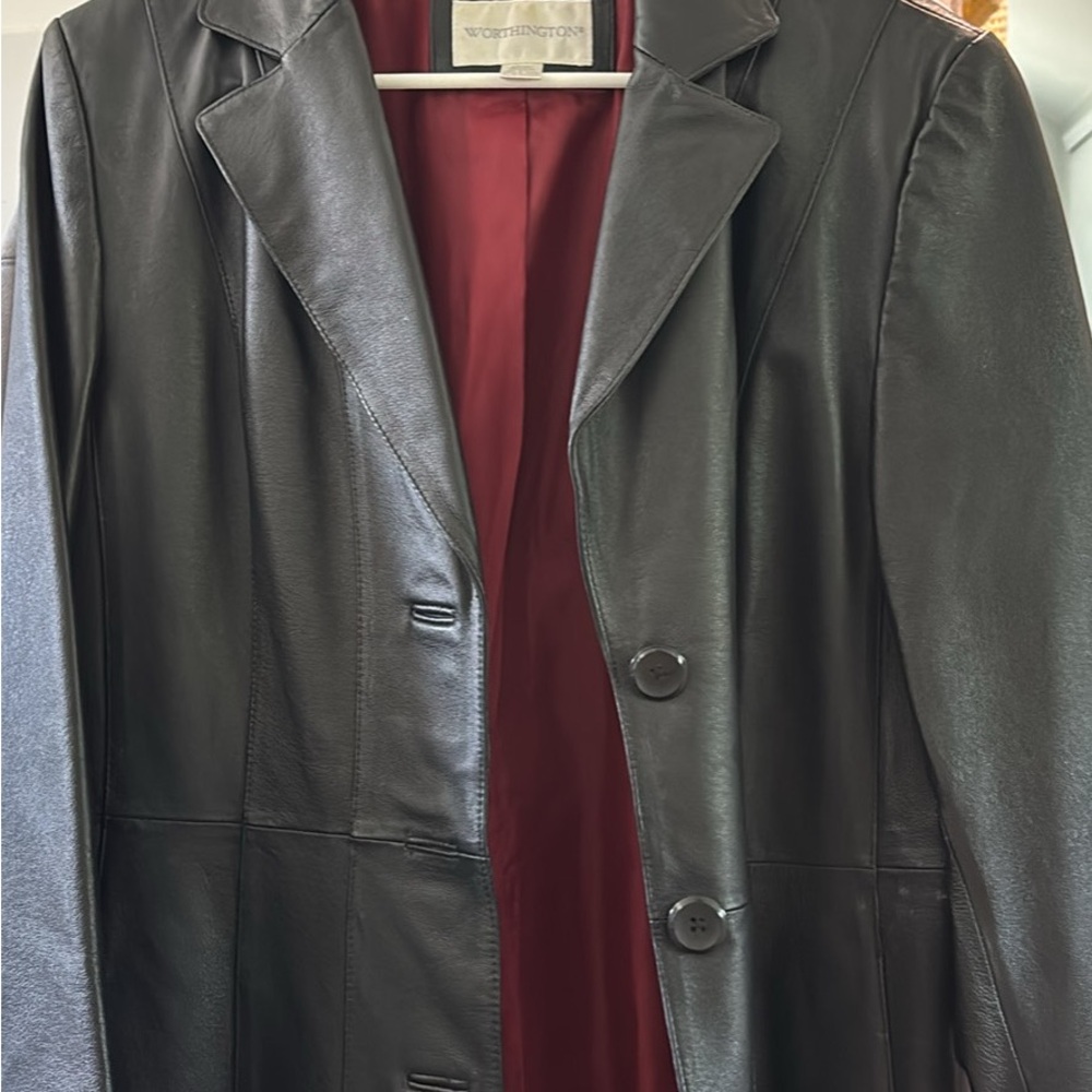 Worthington Black Leather Jacket with Red Lining